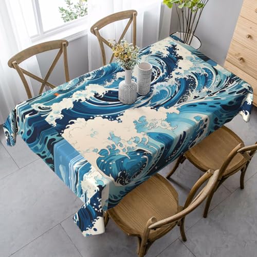 XZDLYY Weiche, rechteckige Tischdecke im Ukiyo-e-Stil mit Wellen, 89 x 140 cm, für Esszimmer, Party, Picknick, Hochzeit, Brunch oder Buffet von XZDLYY