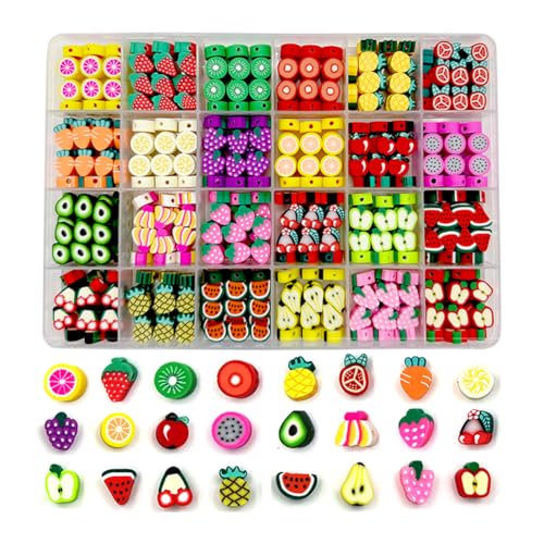 480 Stück Frucht-Polymer-Ton-Perlen für Armbänder, Ohrringe, Schmuckherstellung, gemischte Ton-Abstandshalter, Charms für Bastelarbeiten, Geschenke (Obst) von XZDRIY
