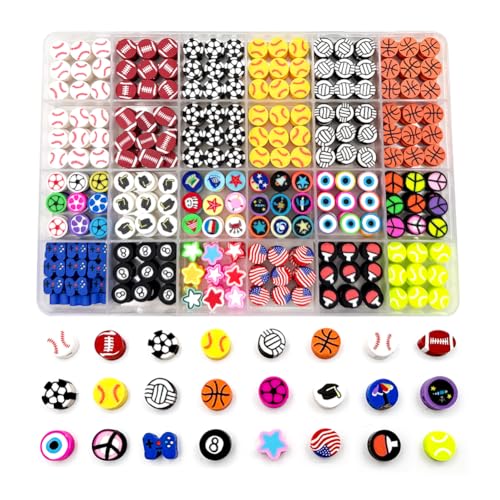 480 Stück Sport-Polymer-Ton-Perlen für Armbänder, Ohrringe, Schmuckherstellung, gemischte Ton-Abstandshalter, Charms für Bastelarbeiten, Geschenke (Sport) von XZDRIY