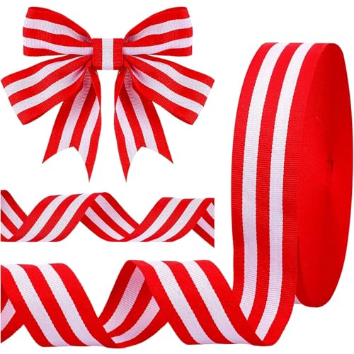 Rot-Weiß Gestreiftes Band, Rot und Weiß Gestreift Ripsband aus Polyester, für Weihnachtsdekoration Geschenkverpackung, Kunsthandwerk DIY, Hochzeit, Geburtstagsfeierdekoration (50 Yard X 20 MM) von XZEIT