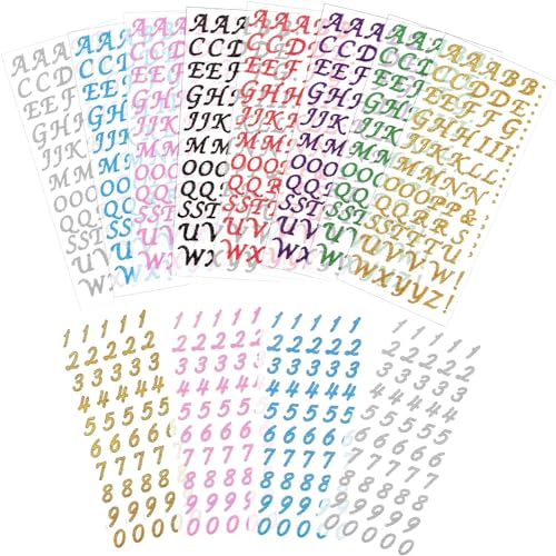 XZEIT Glitzer-Aufkleber: 12 Blatt, Multicolor, Vinyl, Selbstklebend, Glänzend, Buchstabenmuster, Indoor, Alphabet, Typografisch von XZEIT