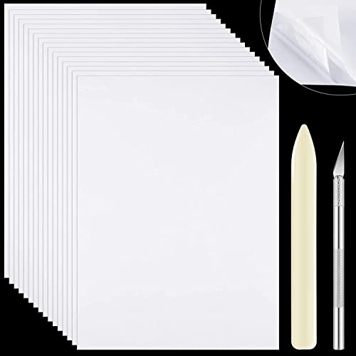 XZEIT 16 Blatt doppelseitiges Klebeband im A4-Format mit Präzisions-Bastelmesser und Knochenordner, transparentes doppelseitiges Klebeband, starkes Abdeckband für Kunstfotoalben, Glitzerpapier von XZEIT