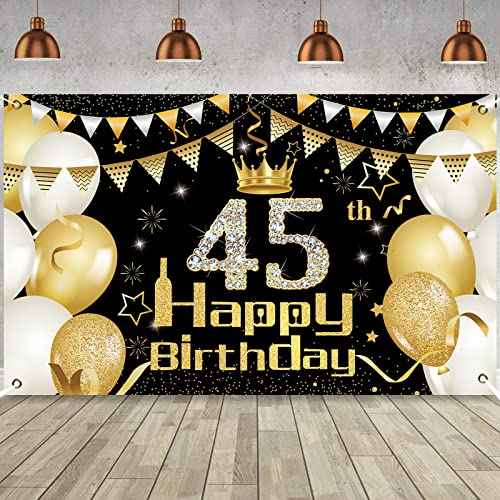 XZEIT 45. Geburtstagbanner Dekorationsbanner, 45. Geburtstagbanner zum Partydekoration, Schwarzgold, Zubehör für drinnen und draußen, Fotoautomaten, Requisiten, Kinder, Männer, Frauen, Feiern (70" x 4 XZEIT 45. Geburtstagbanner Dekorationsbanner, 45. Geburtstagbanner zum Partydekoration, Schwarzgold, Zubehör für drinnen und draußen, Fotoautomaten, Requisiten, Kinder, Männer, Frauen, Feiern (70" x 4 von XZEIT