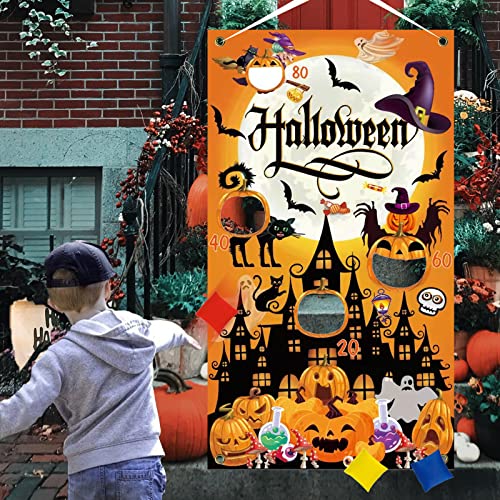 XZEIT Halloween Wurfspiele Banner, Halloween Sitzsack Wurfspiel, Halloween Kürbis Werfen Spiele, für Halloween Hintergrund Türdeko Banner Karneval Kinder Erwachsene Partyspiele Indoor Outdoor (29.5*5 von XZEIT