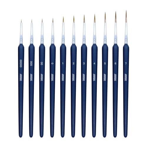 11-teiliges Pinsel-Set mit feiner Spitze, Miniatur-Mini-Farbpinsel für Aquarell, Öl, Acryl, Gesicht, Nägel, Modellmalerei, Strichzeichnung (00000#-7#) Dunkelblau XZHY von XZHY