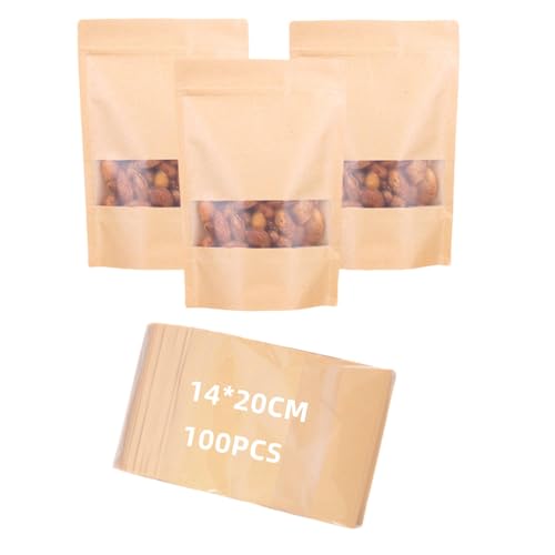 100 Stück Kraftbeutel mit Fenster, selbstverschließende Papiertüten, wiederverschließbare Standbeutel, Lebensmittelbeutel für Nüsse, Kaffeebohnen, Teeblätter, Süßigkeiten, Getreide (Braun, 14 x 20 cm) 100 Stück Kraftbeutel mit Fenster, selbstverschließende Papiertüten, wiederverschließbare Standbeutel, Lebensmittelbeutel für Nüsse, Kaffeebohnen, Teeblätter, Süßigkeiten, Getreide (Braun, 14 x 20 cm) von XZJMY