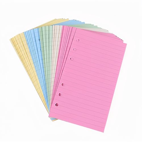 200 Blatt Loseblatt-Binderpapier, A5, buntes liniertes Füllpapier, 6 Löcher, liniertes Nachfüllpapier, 120 g/m², Planer-Einlagen für Notizbücher, Tagebücher und Lernnotizen, Büro, Zuhause (mehrfarbig von XZJMY