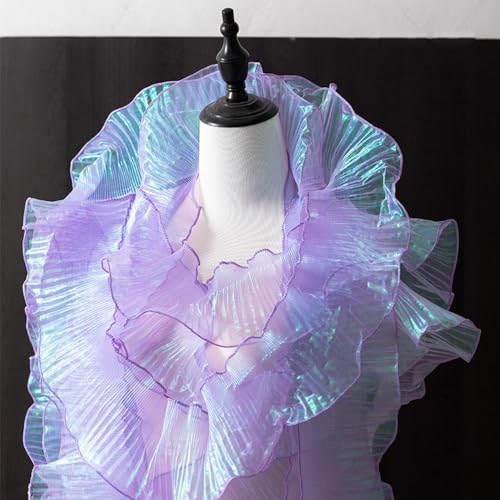 XZJMY XZJMY-001 Rüschenborte, Tüllstoff, plissierter Spitzenstoff, Organza, gerüschter Stoff, 12 cm breit, für Kleiderkragen, Ärmel, Dekoration, Überwurf, Kissen, Dekoration, DIY, Nähen (Eisviolett), von XZJMY