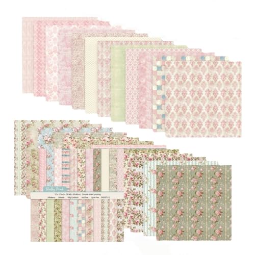 Scrapbook-Papier, 30,5 x 30,5 cm, Vintage-Scrapbook-Zubehör, 24 Blatt/24 Designs, doppelseitiges Papier, dekoratives Bastelpapier für Kartenherstellung, Fotoalbum, Tagebuch, Dekoration (Rosa, 30,5 x Scrapbook-Papier, 30,5 x 30,5 cm, Vintage-Scrapbook-Zubehör, 24 Blatt/24 Designs, doppelseitiges Papier, dekoratives Bastelpapier für Kartenherstellung, Fotoalbum, Tagebuch, Dekoration (Rosa, 30,5 x von XZJMY