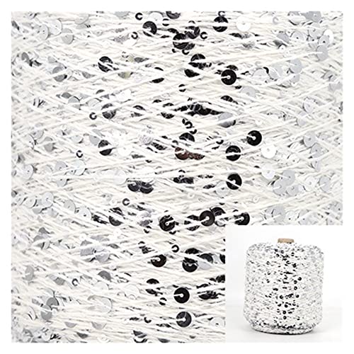 XZMALZYC 50g / Skesins Baumwoll Pailletten Garn 6mm + 3mm Pailletten Hand Strickgarngewinde Luxus Glitter Weiches Seil DIY. Material (Color : AJ021) von XZMALZYC