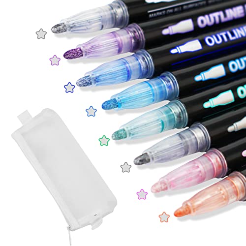 XZMCAT 8 Farben Farben Magic Double Line Pen,Doppellinie Outline Marker Stifte,Zauberstifte,mit Stiftbeutel,für Malen,Geschenkkarte, Scrapbooking,Halloween,Ostern Basteln,Geschenke von XZMCAT