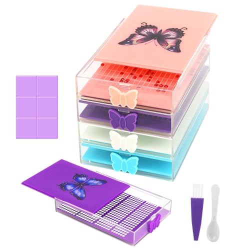 XZTXBest 4-Stück Diamond Painting Aufbewahrung Schiffchen Set mit Schmetterling Deckel, 24 PCS Starke Klebrigkeit Ton Kleber mit Slide Storage Box für Diamant-Malerei Zubehör und Werkzeuge XZTXBest 4-Stück Diamond Painting Aufbewahrung Schiffchen Set mit Schmetterling Deckel, 24 PCS Starke Klebrigkeit Ton Kleber mit Slide Storage Box für Diamant-Malerei Zubehör und Werkzeuge von XZTXBest
