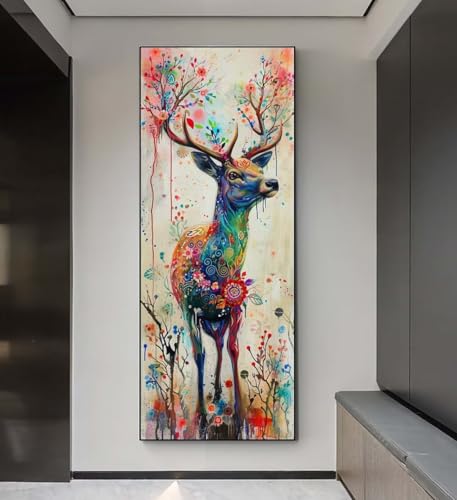 Diamond Painting Hirsche Blumen Diamond Painting Erwachsene, 5D Diamant Painting Bilder Crystal Embroidery,Daiments Painting Basteln Erwachsene,DIY Diamant Painting Artdot für Wand Décor 25x55 cm q124 von Xaafeze