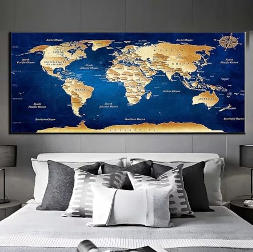 Diamond Painting Karte Welt Diamond Painting Erwachsene, 5D Diamant Painting Bilder Crystal Embroidery, Daiments Painting Basteln Erwachsene, DIY Diamant Painting Artdot für Wand Décor 45x135 cm q472 von Xaafeze