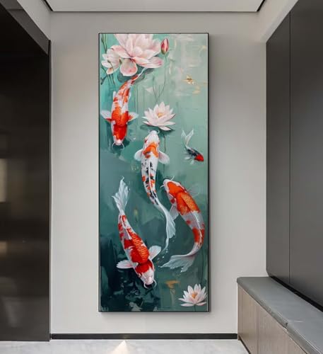 Diamond Painting Koi Lotus Diamond Painting Erwachsene, 5D Diamant Painting Bilder Crystal Embroidery, Daiments Painting Basteln Erwachsene, DIY Diamant Painting Artdot für Wand Décor 65x135 cm q161 von Xaafeze