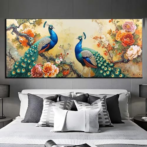 Diamond Painting Pfau Blume Diamond Painting Erwachsene, 5D Diamant Painting Bilder Crystal Embroidery, Daiments Painting Basteln Erwachsene, DIY Diamant Painting Artdot für Wand Décor 65x135 cm q407 von Xaafeze