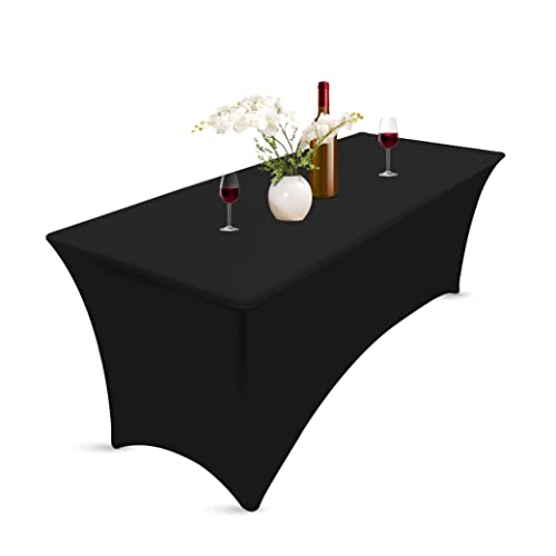 Xabono 1,8 m Spandex-Tischdecke, Rechteckig, Elastisch, Stretch, Für Bankett - Schwarz von Xabono