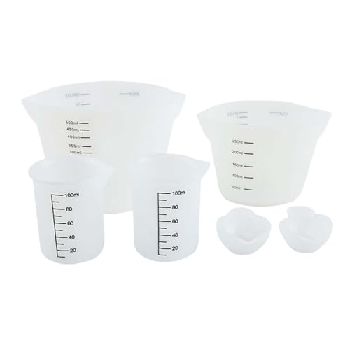 Xafrstyu 6 Stück Silicone Measuring Cups, Epoxidharz Mischbecher mit Skala Clear, Wiederverwendbare Antihaftbeschichtete Silikon-Mixbecher für Gießformen, Diy Handmade, Basteln von Xafrstyu