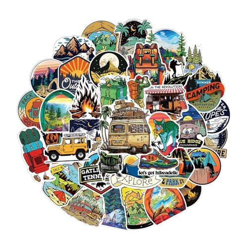 50 Stück Outdoor-Aufkleber für Wandern, Camping, Cartoon-Aufkleber, Skateboard, Telefon, Laptop, Auto, Gepäck, Fahrrad, cooler, wasserdichter Aufkleber von Xailry