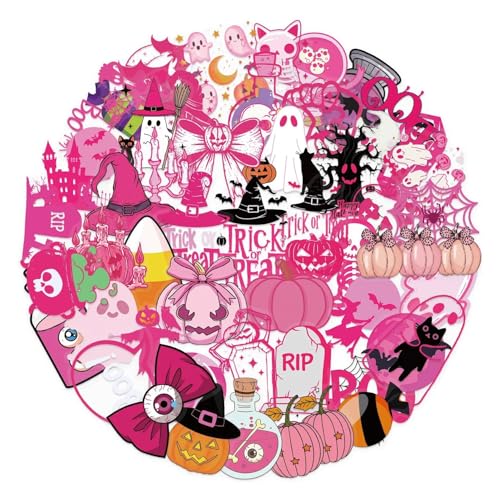 50 Stück rosa Cartoon-Halloween-Aufkleber, Halloween-Geist, DIY-Aufkleber, Scrapbooking, Handy, Gepäck, Skateboard, wasserdichte Aufkleber von Xailry