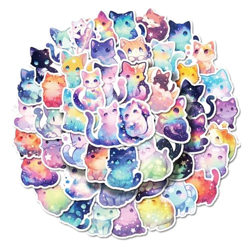 Bunte Sternenkatzen-Aufkleber, niedliche Katzen-Aufkleber für Heimwerker, Helm, Gitarre, Handy, Laptop, Motorrad, Gepäck, Aufkleber, 50 Stück von Xailry