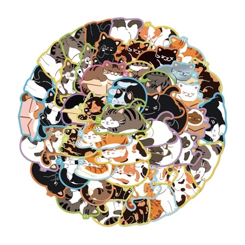 Niedliche Katzenaufkleber, Kawaii-Katze, DIY-Aufkleber, Scrapbooking, Handy, Gepäck, Skateboard, wasserdicht, 50 Stück von Xailry
