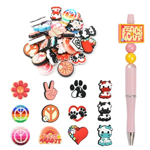 Silikon-Fokal-Perlen (30 Stück, zufällig) – einzigartige Silikon-Fokalperlen für Stifte, Schlüsselanhängerherstellung, Armband, Schmuck, DIY-Geschenke – Tiere, Herzen, Krankenschwester-Thema von Xaninp