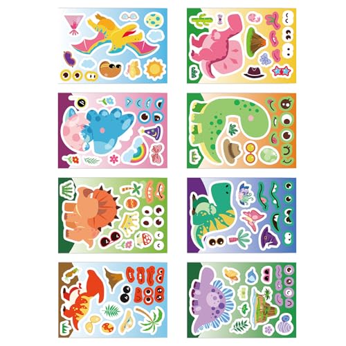 8 Blatt Dinosaurier Aufkleber Kits Mit Sicheren Ungiftigen Materialien Für Kinderkörperausdruck Kid Stamm Lernaufkleber von Xanorrg