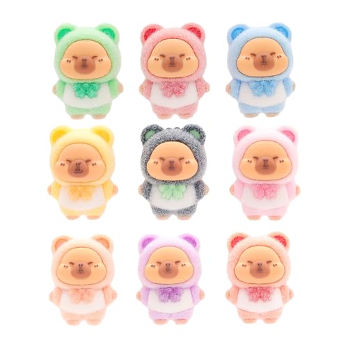 Xanorrg 9Pack Plüsch Strömen Capybaras Miniaturfiguren Sicher Weicher Schreibtisch Dekoration Kreatives Geschenk Für Kinder Party Sichere Harz Kinder Geschenkfiguren von Xanorrg