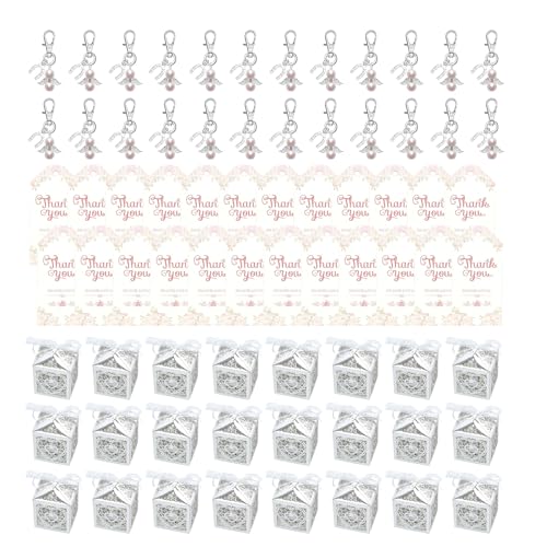 Xanorrg Elegante Engelsschlüsselring Und Süßigkeiten Aufbewahrungsbox Bündel Mit Dankeskarten 24 Stücke Für Besondere Anlässe Täglich Gebrauch Angelic Schlüsselschains Set Set von Xanorrg