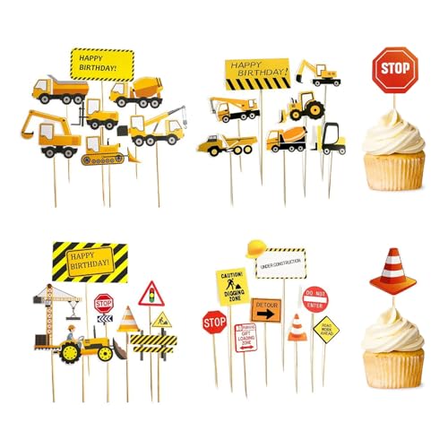 Xanthelle Cupcake-Topper, 87 Stück Tortendeko Baustelle mit 29 Baggern, Traktor und Bagger Deko für Kindergeburtstag, Kuchen Deko und Geburtsagsdeko Bagger von Xanthelle
