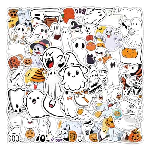 Xanthelle Halloween Sticker Set, 50 Süße Weiße Geister Aufkleber für Kinder, Kawaii Halloween Deko Sticker für Fenster, Basteln & Gespenster Dekoration von Xanthelle