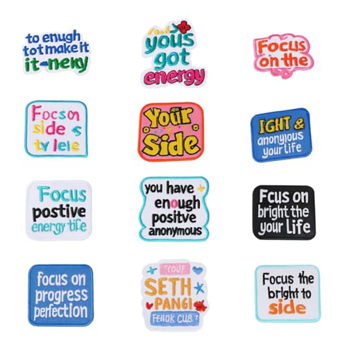 Xanthelle Patches zum Aufbügeln, 12 Verschiedene Bestickte Aufnäher mit Positiven Motiven, Bügelbilder für Textilien, DIY Flicken Selbst Gestalten von Xanthelle