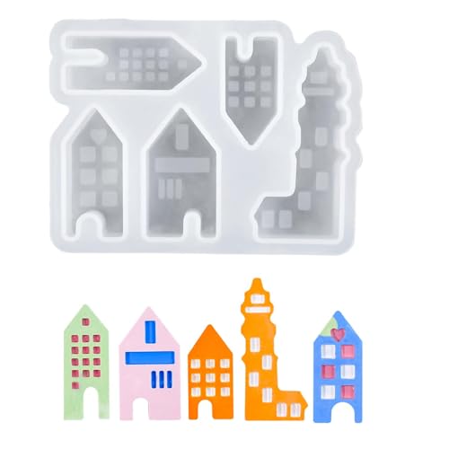 Xanthelle Silikonformen Gießformen, 5-in-1 Weiße Hohlhaus Gipsformen zum Gießen, Mini Häuser Silikonform für DIY Deko & Lichterhäuser Bastelprojekte von Xanthelle