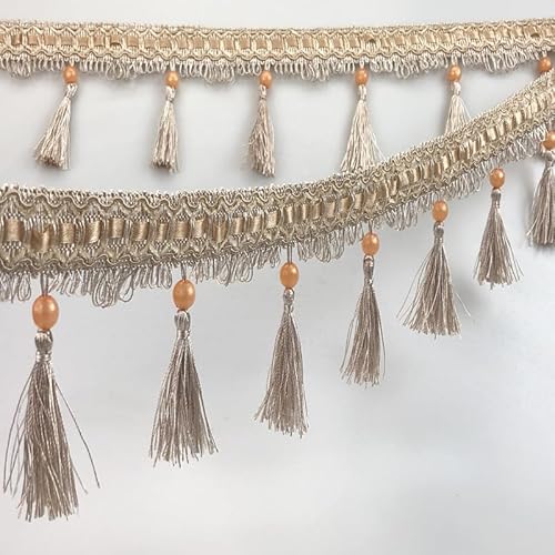 1 Stück, 12 Yards, elegante Perlenquasten-Fransenbesatz for DIY-Polsterung, Handwerk und Dekoration(Champagne) von XaoHuaS