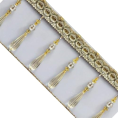 1 Stück 1 Meter geflochtene Quastenfransenbesatz mit Perlen for DIY-Heimdekoration – elegantes Nähen von Vorhängen und Tischdekoration(Light Yellow) von XaoHuaS