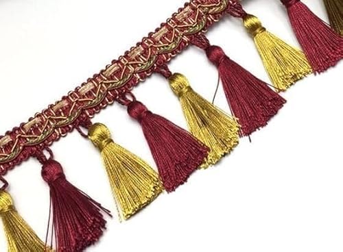 1 Stück 14 Yards Perlenquastenfransen-Spitzenbesatz for Heimwerkerarbeiten, Heimdekoration und Nähprojekte(Red) von XaoHuaS