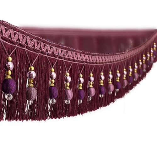 1 Stück 300 cm Perlenfransenbesatz – Eleganter geflochtener Ballbesatz for Aufhängen, 10 cm lange Polyesterquaste mit Acrylperlen(Deep purple) von XaoLaoC