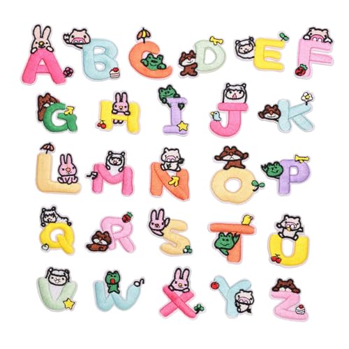 Xasbseulk Aufbügler mit Buchstaben – Alphabet-Tier-Patching- – niedliche bestickte Buchstaben-Reparaturflicken für Kinder Erwachsene Jeans Hemden Jacke Mantel Dekoration von Xasbseulk