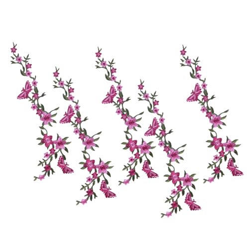 Xasbseulk Bestickte Aufnäher Für Kleidung | Blumen Schmetterling Aufbügelpatches - Fünf Handgefertigte Stoff Applikationen Für Kleidung Taschen Jacken Hüte Shirts Blusen von Xasbseulk