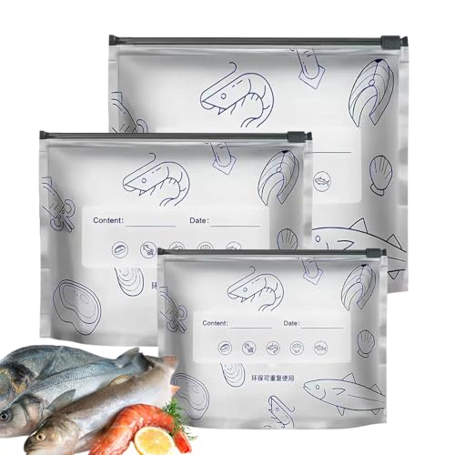 Xasbseulk Wiederverwendbare Lebensmittelbeutel | Wiederverschließbare Reißverschlussbeutel Zur Lebensmittelaufbewahrung | Alufolienfreie Gefrierbehälter Für Meeresfrüchte Fleisch Snacks Süßigkeiten von Xasbseulk