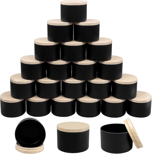 24 Stück Kerzendosen, 237 ml, leere Kerzengläser mit Deckel, Metall-Kerzenbehälter für die Herstellung von Kerzen, Kunst und Handwerk, Aufbewahrung und DIY-Geschenke (Schwarz und Holzmaserung) von Xaztr