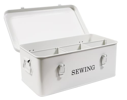 Xbopetda Metall-Nähkästchen, Näh-Organizer-Box, 4 Fächer, Nähkorb, Nähzubehörkoffer mit Sicherheitsschlössern, Nähset, Aufbewahrungsbehälter für Nähgarn, Schere und Nadeln (weiß) Xbopetda Metall-Nähkästchen, Näh-Organizer-Box, 4 Fächer, Nähkorb, Nähzubehörkoffer mit Sicherheitsschlössern, Nähset, Aufbewahrungsbehälter für Nähgarn, Schere und Nadeln (weiß) von Xbopetda