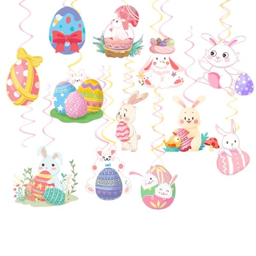 Xbsduih Osterdekoration Partydeko Themenparty Niedliches Kaninchenei Spiralanhänger Spiralflagge Requisiten Happy Easter Supplies von Xbsduih