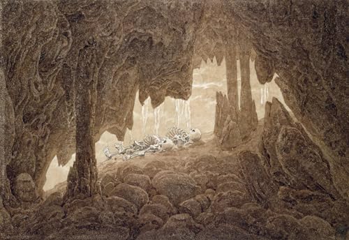 XcBAIHOUD Berühmte Gemälde Kunstdruck Wanddeko Wand Modern Canvas Leinwandbild Skelett in der Höhle Sepia-Tinte und Bleistift auf Papier von Caspar David Friedrich für Wohnzimmerdekoration 60x90cm von XcBAIHOUD