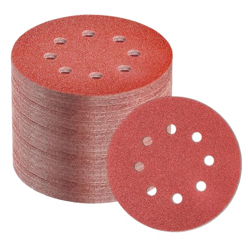Xcdhemde® 80 Stück Schleifpapier 125mm Klett, Schleifscheiben Profi 8 Löcher Rund, Schleifblätter für Exzenterschleifer, je 20 x Körnung 60/80/100/120, zum Schleifen Polieren Entzundern von Xcdhemde
