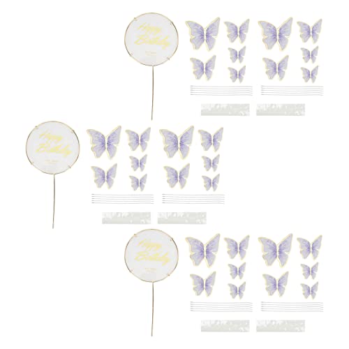 Xcello Schmetterlings-Kucheneinsätze, 3 Sets Bunte 3D-Schmetterlings-Kucheneinsätze Und Cupcake-Topper Für Geburtstags- Und Hochzeitsfeier-Dekoration(20cm-Violett) von Xcello