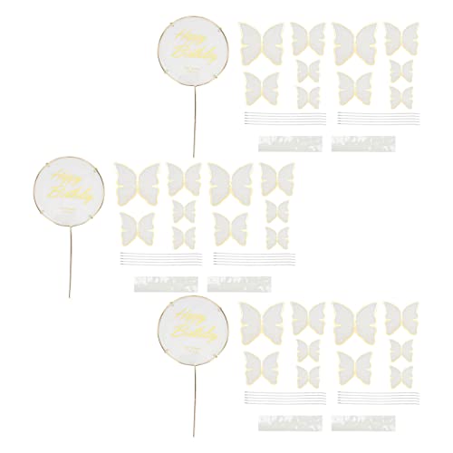 Xcello Schmetterlings-Kucheneinsätze, 3 Sets Bunte 3D-Schmetterlings-Kucheneinsätze Und Cupcake-Topper Für Geburtstags- Und Hochzeitsfeier-Dekoration(20cm-Weiß) von Xcello