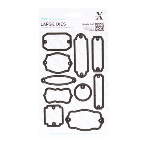 Docrafts Xcut decorative dies Stanz- und Prägeschablone XCU503066, Anhänger und Bücherschilder (tags & bookplates), Set mit 10 Schablonen, mit Magnetblatt zur leichten Aufbewahrung von Docrafts