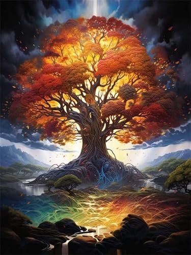 Lebensbaum Diamond Painting Landschaft Diamont Painting Bilder,Daiments Painting Crystal Embroidery Cross Stitch Set,5D Diamond Painting Groß,Diamond Painting Artdot für Home Wand Décor 95x110cm 462C von Xeafeze
